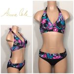Anne cole  black floral bikini. L-top/M-bottom. NWT Photo 1