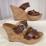 Born Sea Brown Leather Women's Cork Wedge Platform Sandal 8 39 Boho Retro B76806 Photo 1
