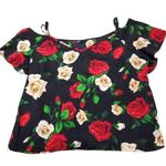 SheIn Curve Off Shoulder Cropped Top Floral Black Red Size 4XL Blouse Shirt Plus Photo 0