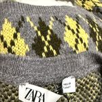 ZARA NWT Argyle Heavy Knit Cardigan Jumper Grey Green Yellow Wool Blend Photo 10