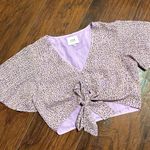 J.O.A. Women's Short Sleeve Tie Front Crop Top lavender dot print Photo 0