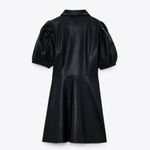 ZARA NWT Bloggers WOMAN FAUX LEATHER MINI DRESS PUFF SLEEVES Size S Photo 2