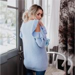 VICI Blue Moon fuzzy cozy boho ruffled open shoulder sweater size L Photo 10