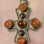Sterling Silver Vintage solid Fire Opal cross Pendant Photo 1
