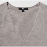 Uniqlo Merino Wool Blend Fitted V-Neck Long-Sleeve Dress in Gray Photo 2