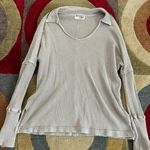 Bucket List Waffle Knit Thermal Long Sleeve Collar Top Tunic Shirt Medium Tan Photo 0