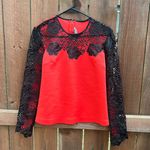 Clover Canyon Neoprene Floral Black Red Lace Top Sz XS Photo 0