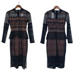 French Connection  Black Lace Peplum Midi Dress Bodycon Long Sleeve Size 4 New Photo 1