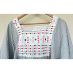 POMANDER PLACE Sage Stripe Embroidered Sadona Mini Dress Medium Cottage Prairie Green Photo 5