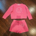 Pink Smiley Face Crew Neck Sweatshirt Size L Photo 1