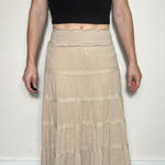 In Loom  Bohemian Tan Tiered Flowy Midi Skirt Size Small Photo 0