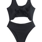 Zaful  Knot Ruffle Cutout One-Piece Swimsuit Photo 5