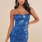 Lulus Glamorous Intrigue Royal Blue Sequin Strapless Mini Dress Size M Size M Photo 0