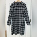 Talbots Windowpane Black Ivory Plaid Mock Neck Fleece Dress Size L Photo 2
