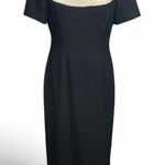 Liz Claiborne Vintage Night Black Ivory Beaded Embroidered Collar Formal Dress 6 Photo 0