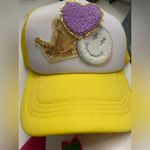 Cute hat with patches, yellow, and white handmade Yellow Photo 0
