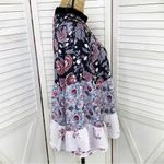 Loft Mixed Flowers Tiered Velvet Collar Boho Blouse Black Purple Medium Photo 3