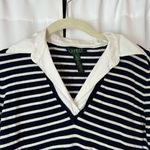 Ralph Lauren Blue & White 2 in 1 Collared Striped Cotton Sweater Size Medium Photo 1