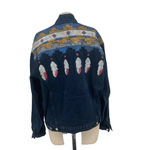 Sundance Hand Painted Feather Print Dark Denim Jacket Blue Red Size XL Photo 6