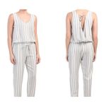 Cloth & Stone Striped Linen Blend Romper Medium Lagenlook Comfort Raw Hem Photo 1