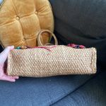 VINTAGE Handmade Straw Wicker Tote Market Basket Floral Woven Multicolor Tiki Brown Photo 9