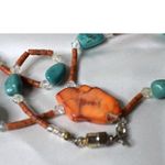 Source Unknown Vintage Tribal Turquoise Orange Stone Beaded 20" Magnet Latch Western Necklace Photo 3