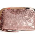 Burberry NWOT  Bridle Sequined Large Pouch, Metallic Pink/Check, Small Defect Photo 0
