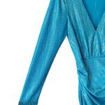Ramy Brook Shimmering Metallic Turquoise Blue Long Sleeve Dress size 6 Ruched Photo 3