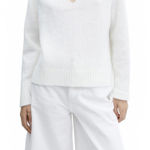 Mango Nieves Wool Blend V-Neck Round-Neck Sweater White Jersey NWT XXL Photo 0