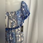 Lulus | De La Sol Blue and White Print Off-the-Shoulder Midi Dress NWT 0315 Photo 4