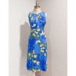 London Times Women's Blue Floral-Print Pleated Keyhole-Neck Midi Dress Size 10 Photo 1