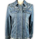 Brandon Thomas Womens Jean Denim Trucker Jacket Embellished Floral Size Small Blue Photo 0