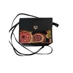 Brighton  Bloom Small Black Leather Roses Wallet Organizer Crossbody Clutch‎ Photo 1