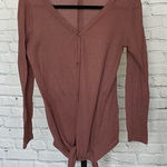 None Dusty Rose Thermal Knit Front Tie Long Sleeve Size Small Photo 0