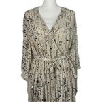 Mac Duggal  Cape Back Fringe Beaded Robe Dress Size Large Style #94044 in Nude Photo 6
