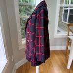 Anne Klein  Navy Blue Red Windowpane Plaid Gold Button Knit Blazer Sweater Coat M Photo 2