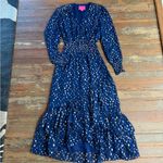 Lilly Pulitzer Cristiana Long Sleeve Chiffon Blue and Gold Midi Dress ~ Sz 00 🧡🍄 Photo 7