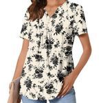 Cathy Black & Cream Floral Button Front Top Size Medium Photo 0