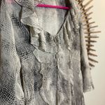 ZARA  Womens Gray Snake Print V Neck Ruffle Blouse 3/4 Sleeves Sheer Boho Fairy 🐍 Photo 6