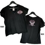 Harley Davidson Pink Rhinestone Logo Black Tee Shirt Womens XL USA Made Photo 2