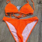 Vibrant Orange Textured Bikini Set with gold and pearl accents Size XL Photo 0