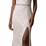 Elegant White Halter Floral Lace Gown Slit Embellished Waist Size 0 Slit Formal Photo 0