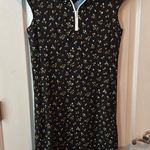 SLEEVELESS 1/4 ZIP TENNIS GOLF DRESS BLACK WITH GOLD WHITE LEOPARD MSRP $138 Photo 0