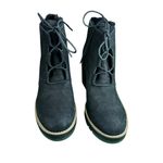Eileen Fisher Black Suede Wedge Boots Size 10 | Shearling Lined Lace-Up Platform Photo 0