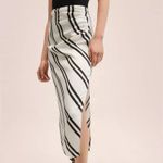 Mango New Exclusive Collection Off White Black Striped Ruched Maxi Skirt Photo 9