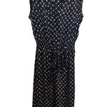 Fossil Sleeve Navy Abstract Polka Dot Midi Tie Waist Size Small Shirt Dress Work Photo 1