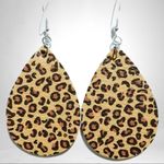 Leopard Cheetah Animal Print Boho Teardrop Vegan Leather Statement Earrings Tan Photo 1