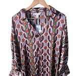 NEW BY DESIGN Marissa Collared Poly Silk Tunic In Art Deco Size Large Red Photo 4