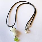 Handmade simple fairy boho vintage style lampwork mushroom glass bead & Czech glass leaf beads necklace💚🌞🍄🍃 Photo 2