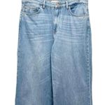 Stradivarius Super Wide Leg High Rise Slouchy Jeans Medium Wash Raw Hem Size 14 Photo 3